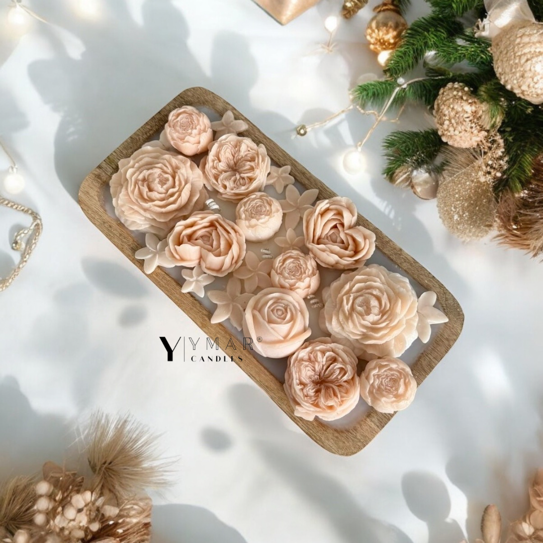 Flowers in a wooden bowl