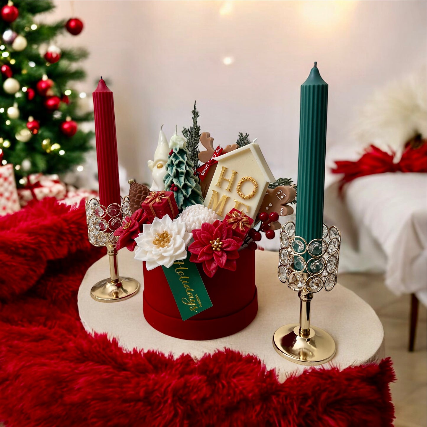 Bouquet navideño y candelabros