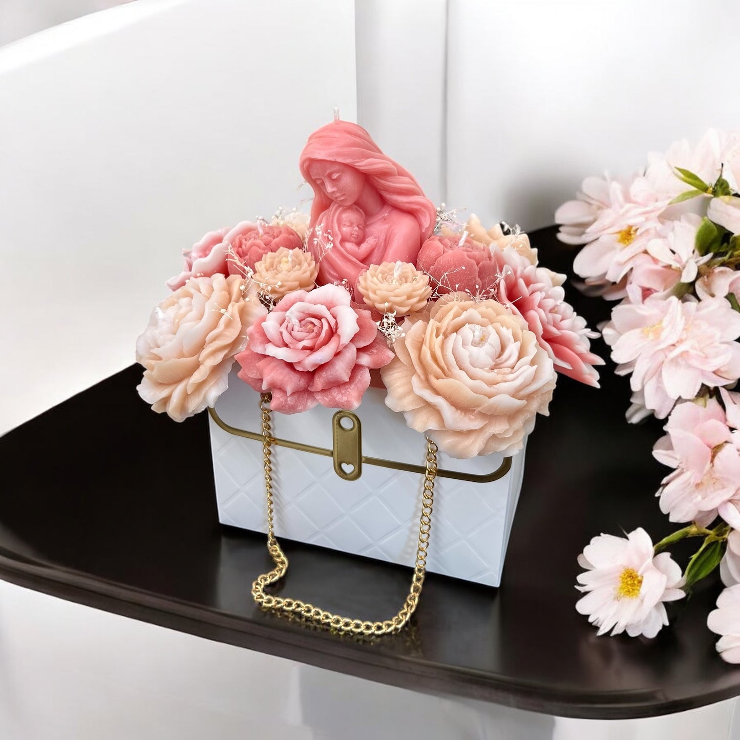 Bouquet of flowers and mother