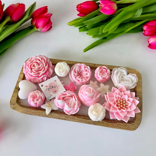 Flowers in a wooden bowl
