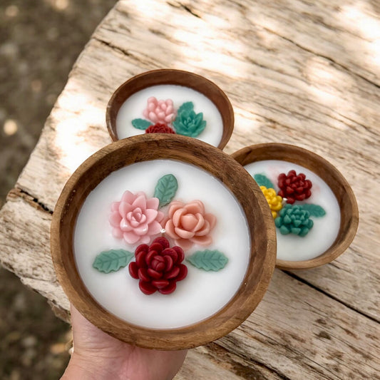 Cactus and succulents in medium wooden bowl