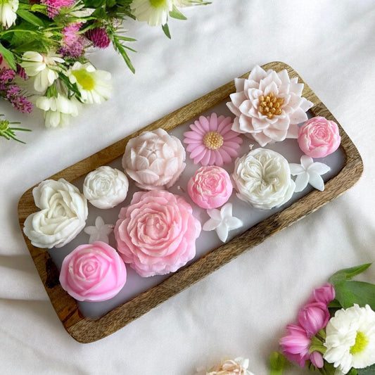 Flowers in a wooden bowl